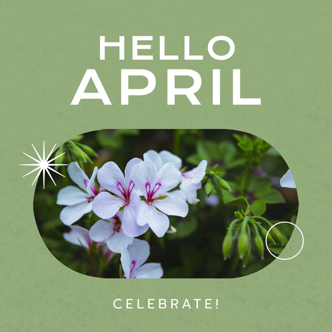 Hello April Text With White Flowers on Green Background