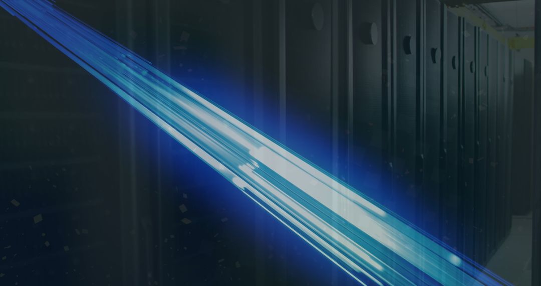 Glowing Blue Light Trails in Computer Server Room