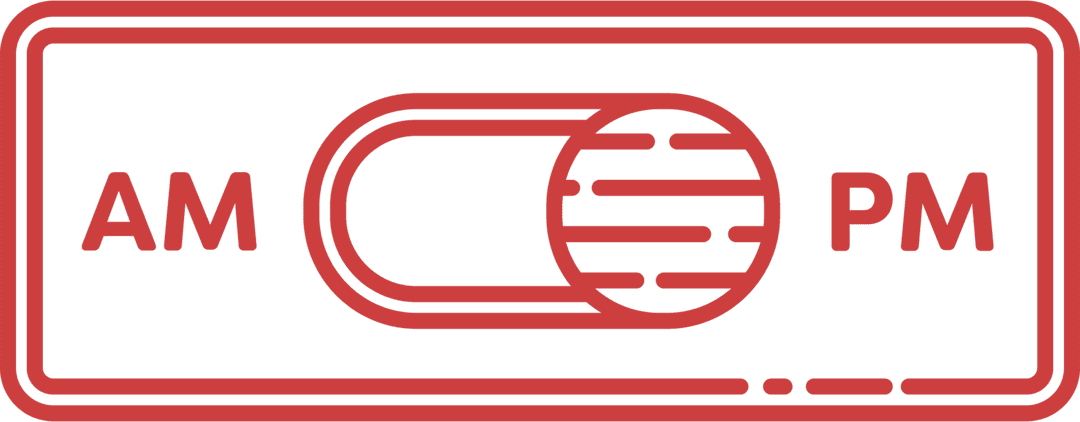 Transparent Clock Icon with AM and PM Text in Red Outline