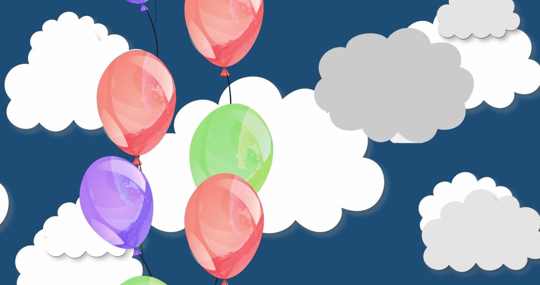 Vibrant Balloons Floating Against Cloudy Sky Background