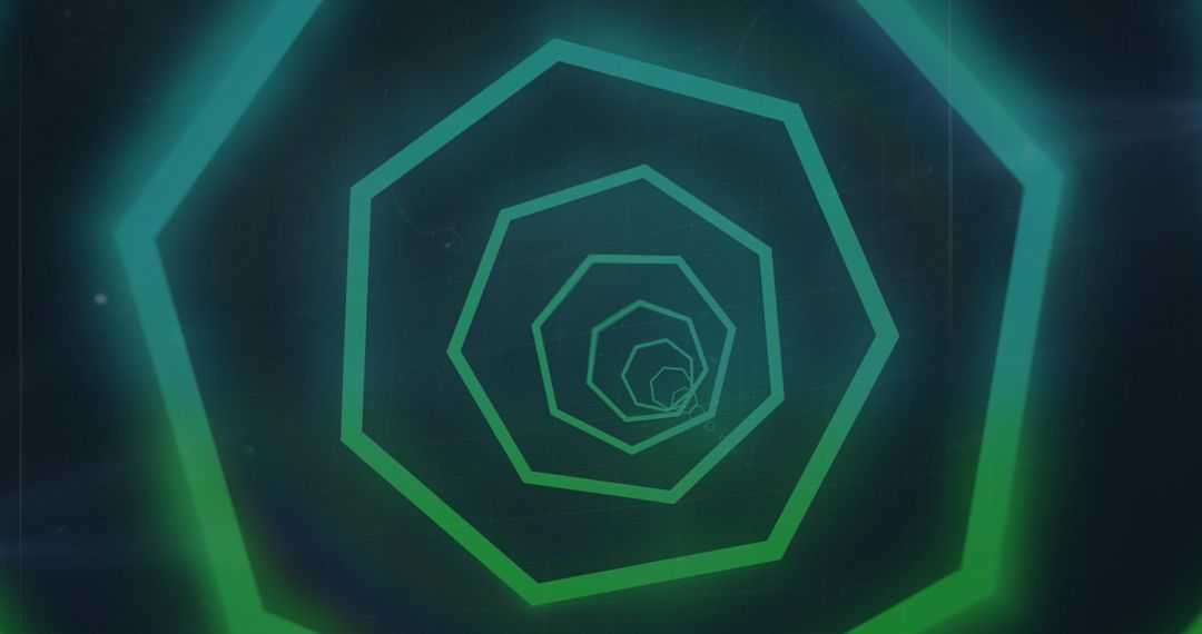 Futuristic Tunnel of Neon Green and Blue Hexagons on Black Background