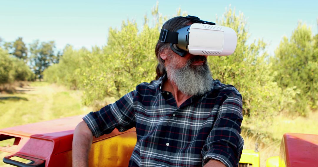 Middle-Aged Man Exploring Virtual Reality Outdoors