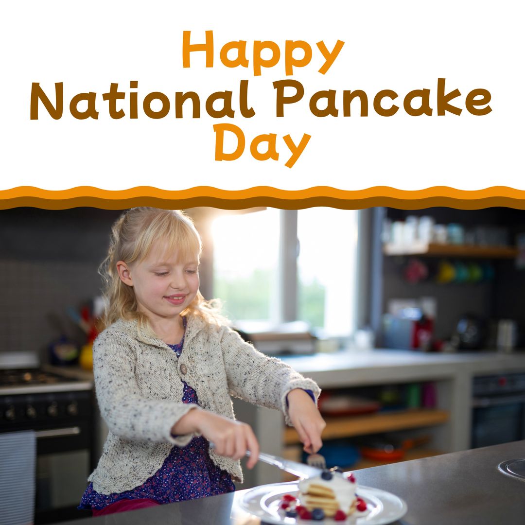 Cheerful Girl Enjoying National Pancake Day Celebration
