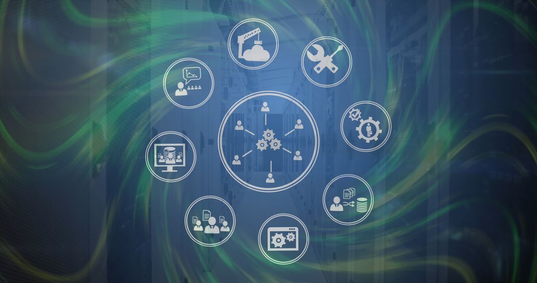 Abstract Network of Digital Technology Icons in Server Environment