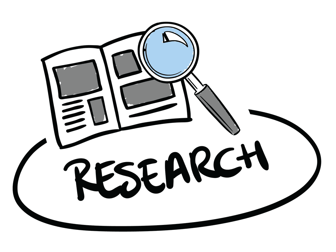 Transparent Newspaper with Magnifying Glass and Research Text