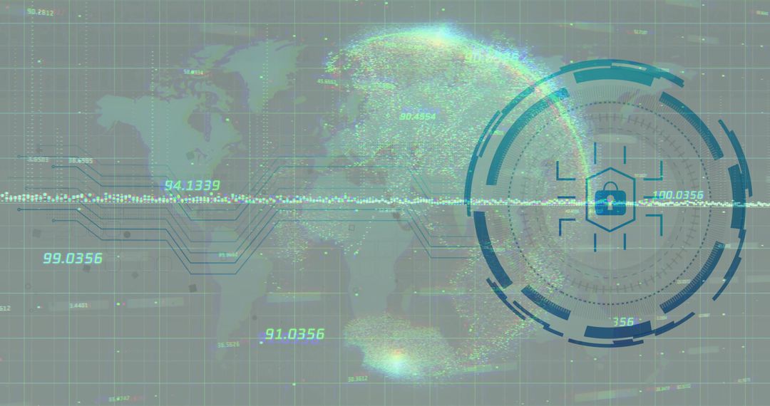 Futuristic Cybersecurity Interface with World Map and Data Streams
