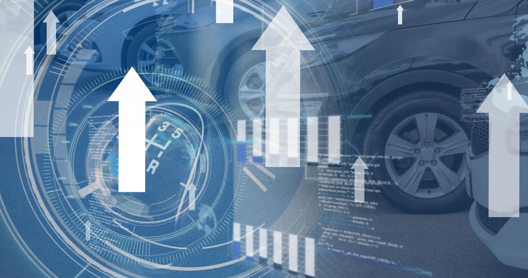 Futuristic Digital Interface Over Cars Symbolizing Advanced Technology