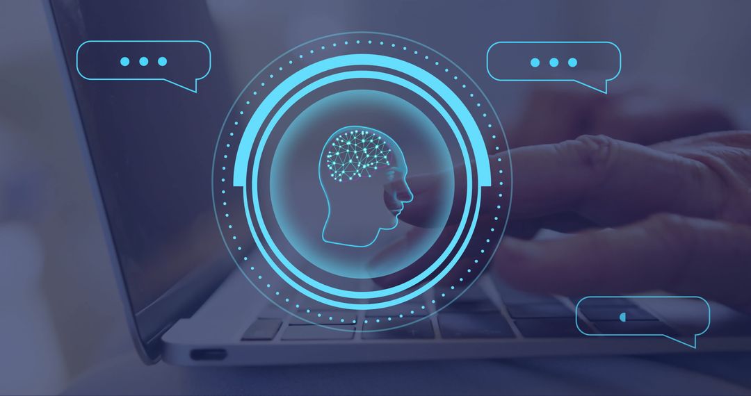 AI Brain and Data Visualization with Typing Hands