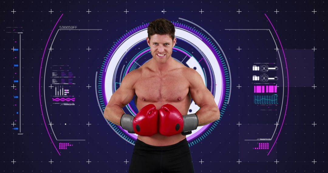 Victory Celebration of Boxer with Futuristic Digital Interface