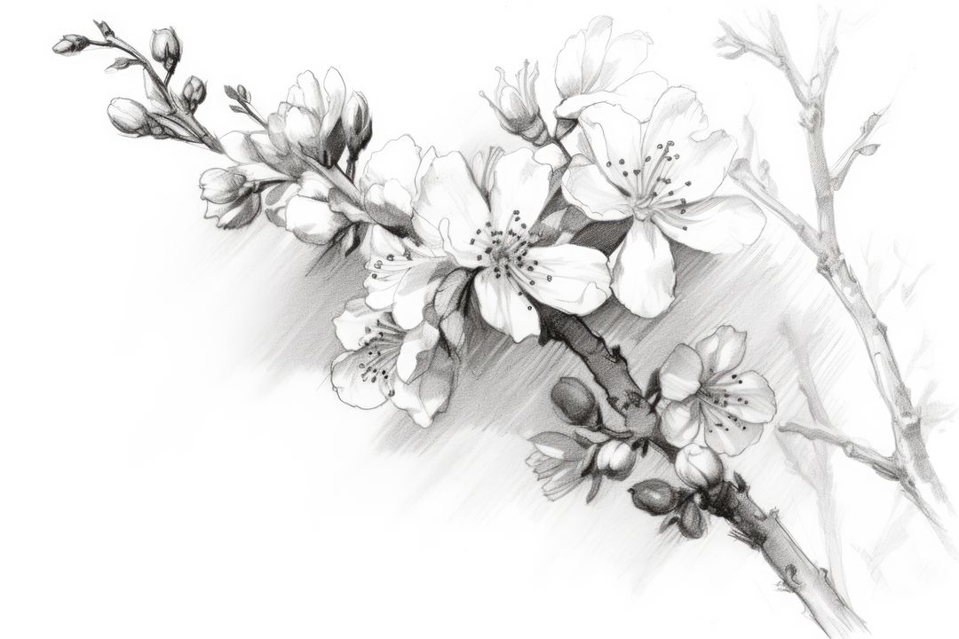 Black and White Cherry Blossom Sketch - Free Images, Stock Photos and Pictures on Pikwizard.com
