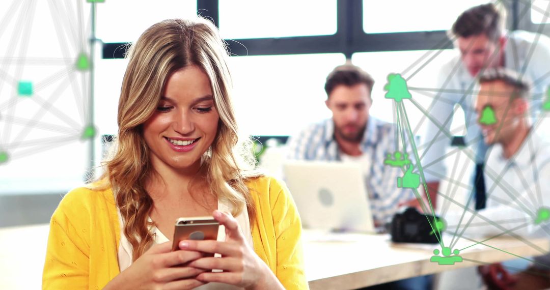 Businesswoman Using Smartphone amidst Network Connections