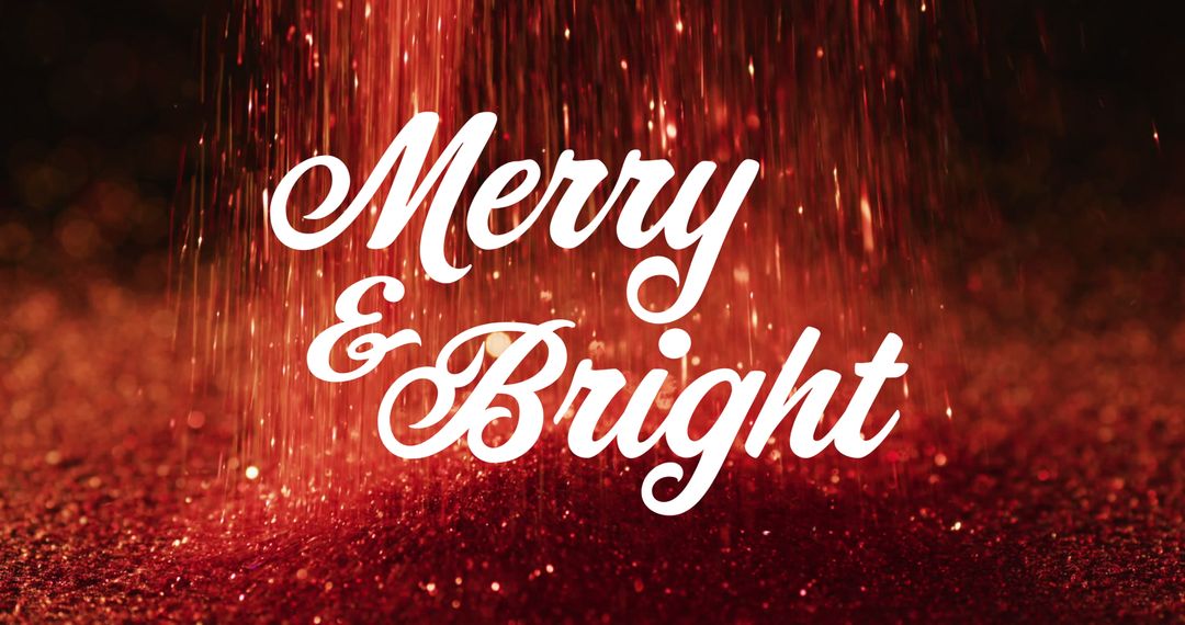 Merry and Bright Text on Festive Red Glitter Background