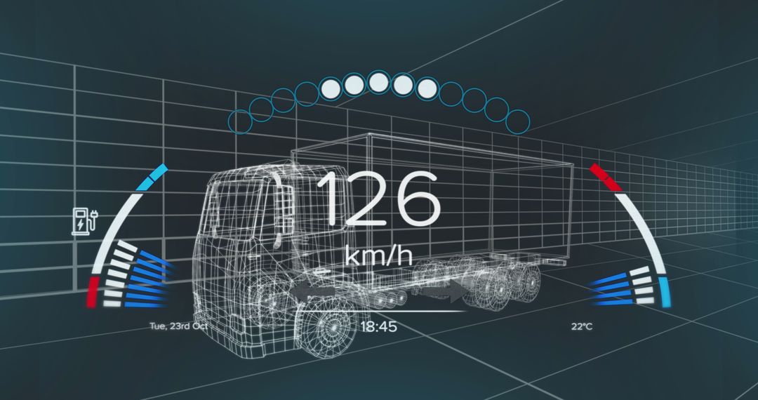 Futuristic Vehicle Interface with Speedometer and 3D Truck Model - Free Images, Stock Photos and Pictures on Pikwizard.com