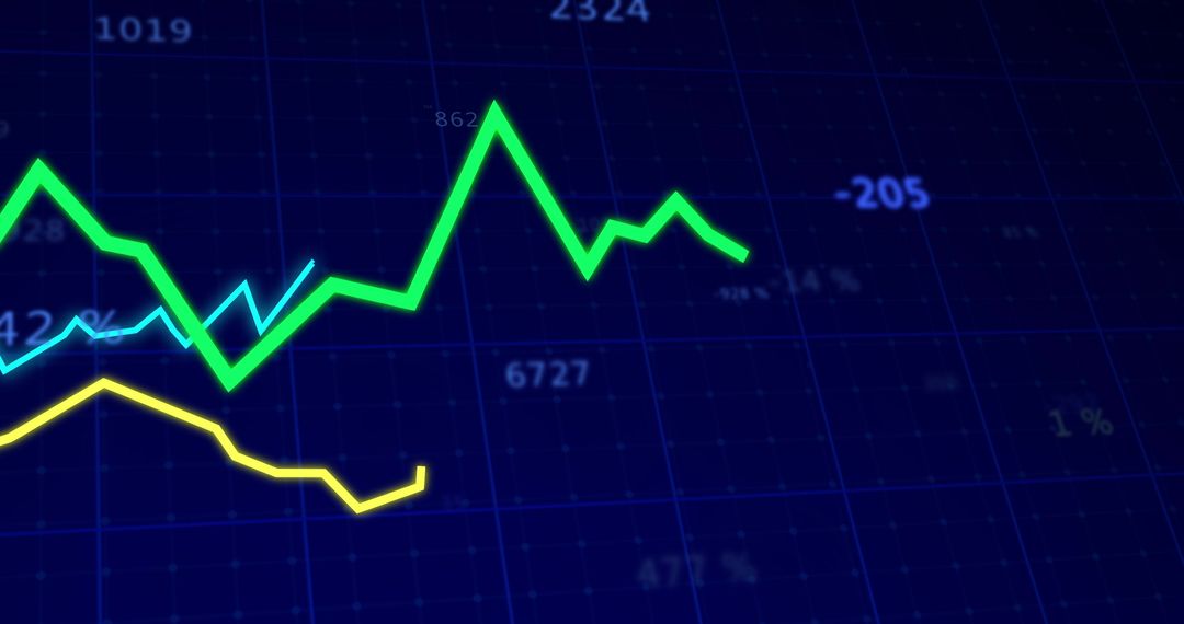 Financial Data Analysis with Vibrant Lines on Blue Background