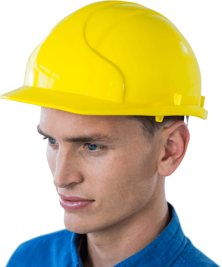 Confident Engineer Wearing Yellow Safety Helmet on Transparent Background