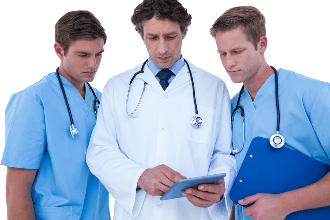 Transparent Background Doctors Using Digital Tablet Together
