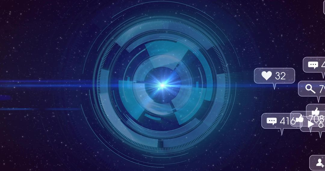 Futuristic Holographic Interface with Social Media Icons in a Starfield