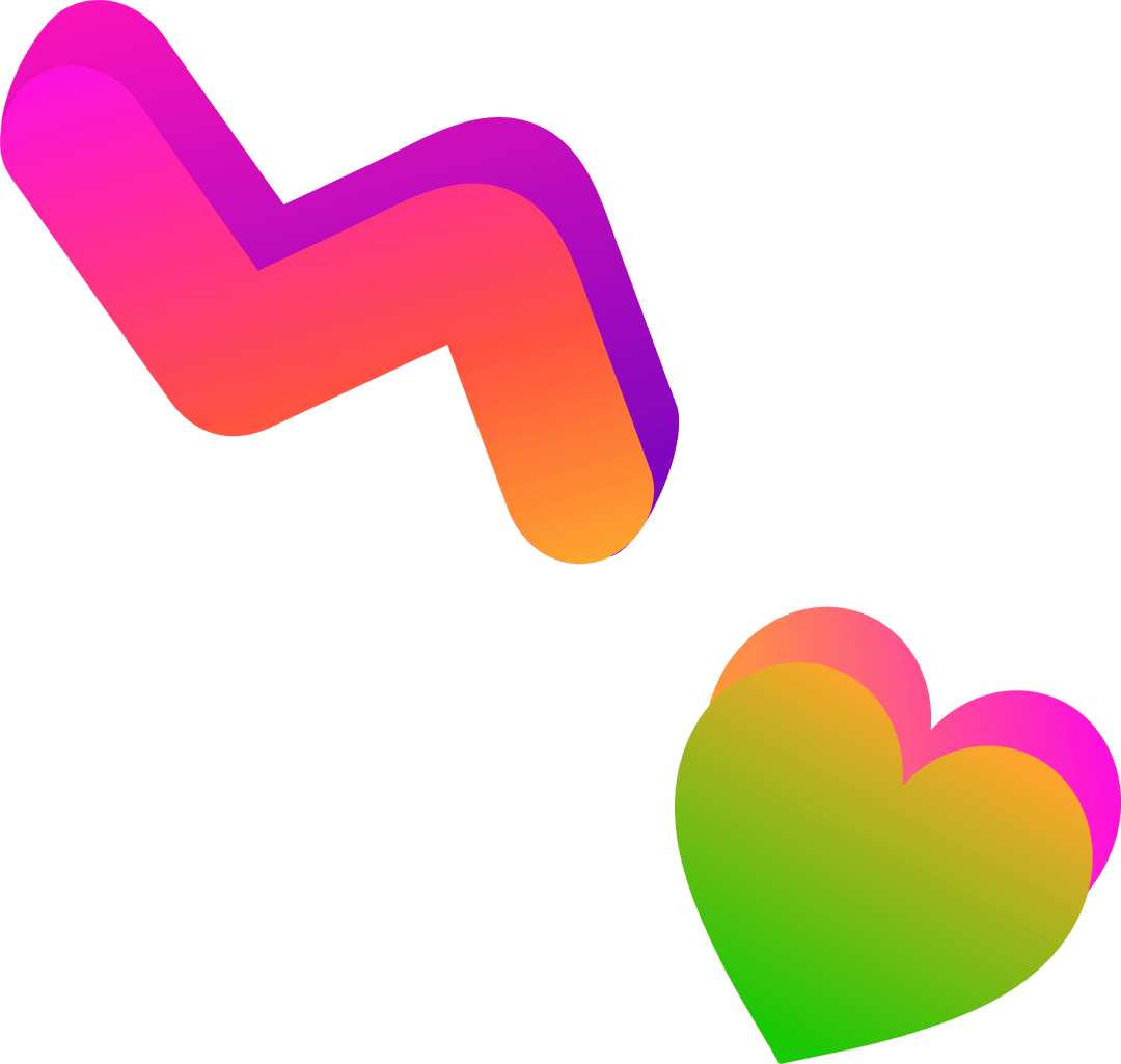 Gradient Zigzag Ribbon and Heart on Transparent Background