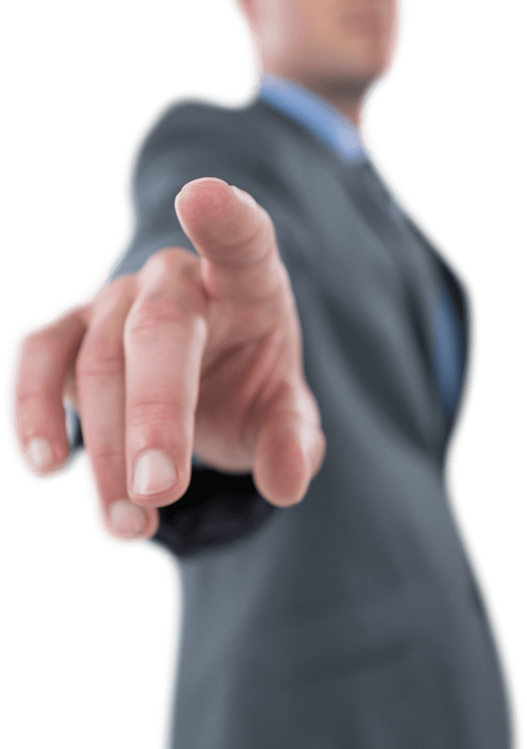 Businessman Reaching Forward with Index Finger Transparent