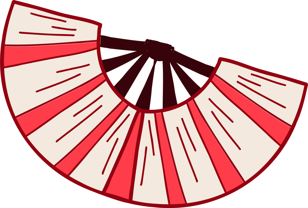 Flat Folding Hand Fan with Red and Cream Panels on Transparent Background