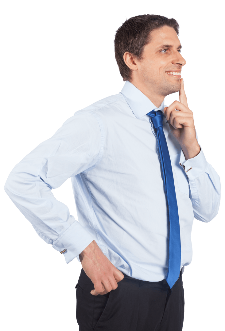 Transparent Businessman Thoughtfully Considering with Blue Tie