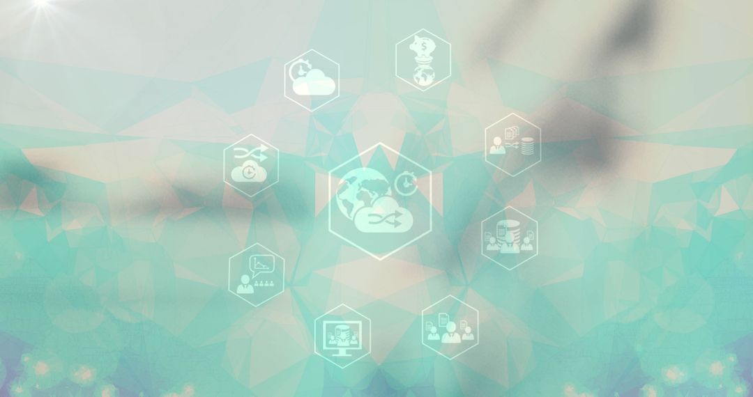 Digital Icons Network with Intricate Green Gradient Background