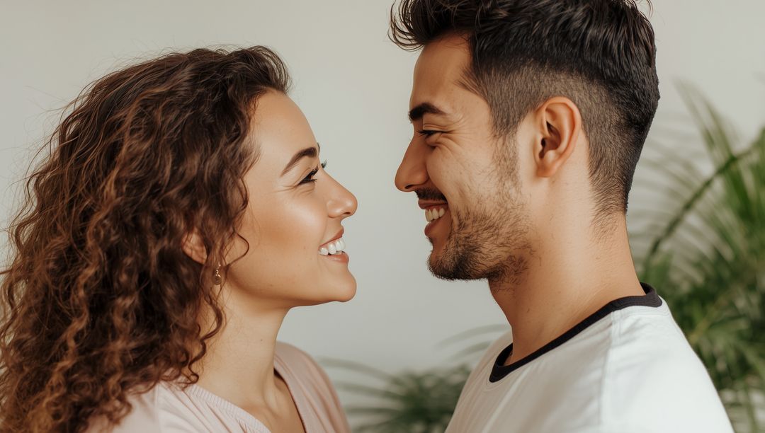 Smiling Couple Embracing Romantic Intimacy at Home