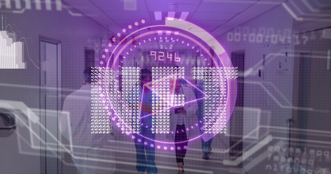 Futuristic Healthcare Collaboration with Digital Interface and Hologram Overlays