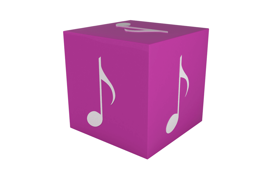 Purple Cube with Musical Note on Transparent Background
