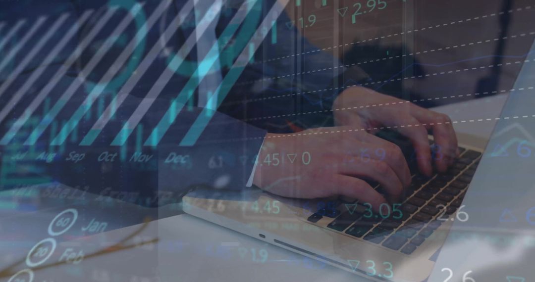 Businessman Analyzing Financial Data on Laptop with Graphical Interface