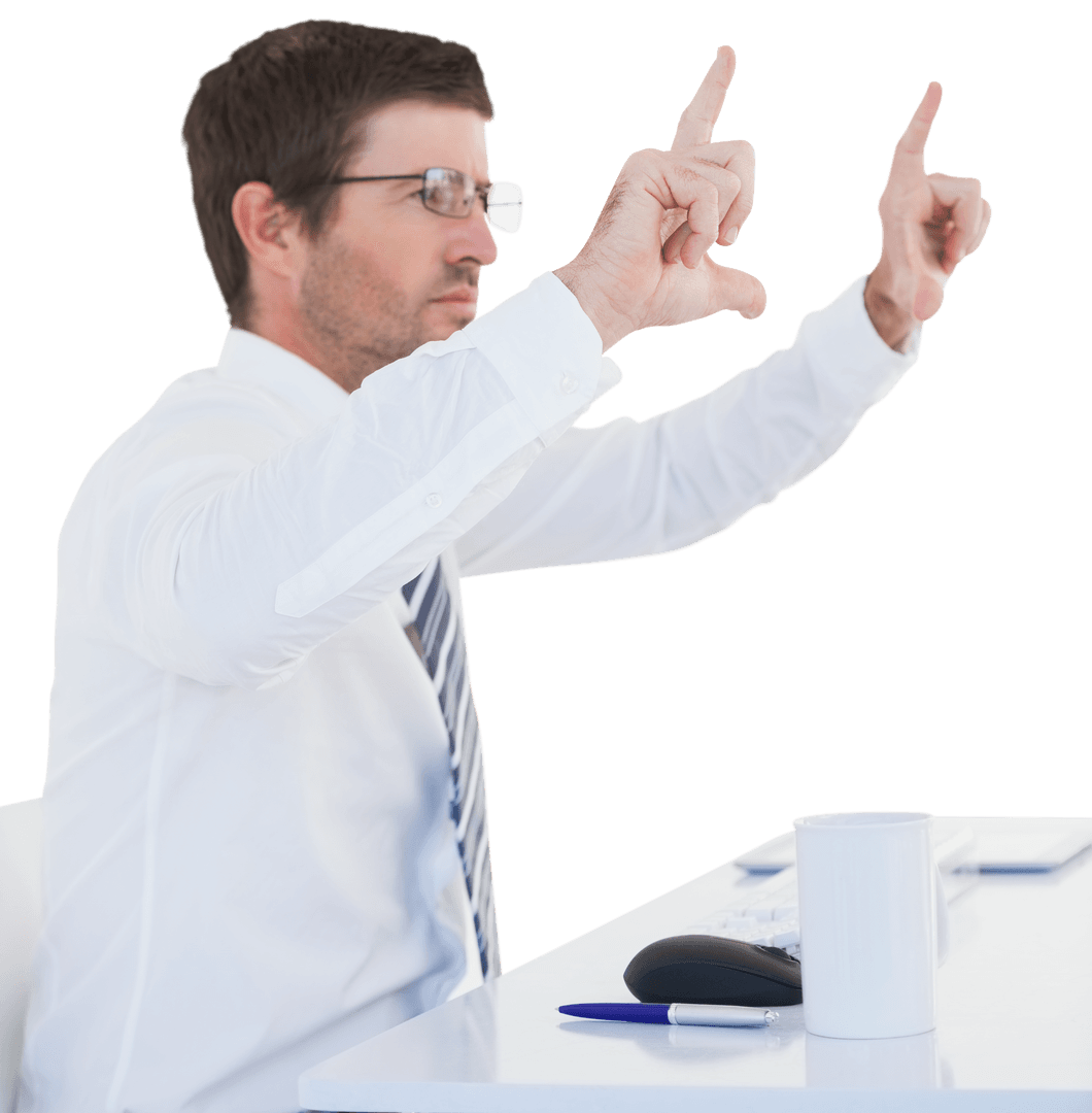 Businessman Planning with Transparent Gesture Above Desk
