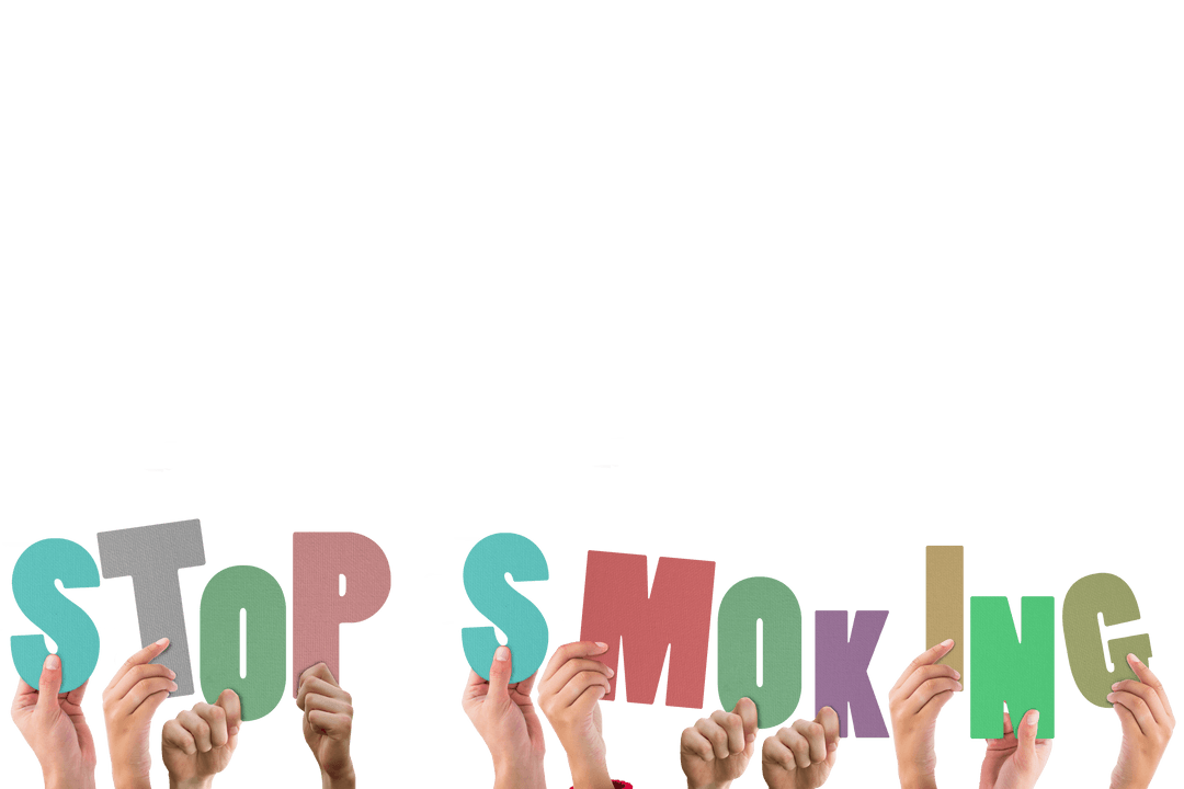 Hands Holding Stop Smoking Text on Transparent Background