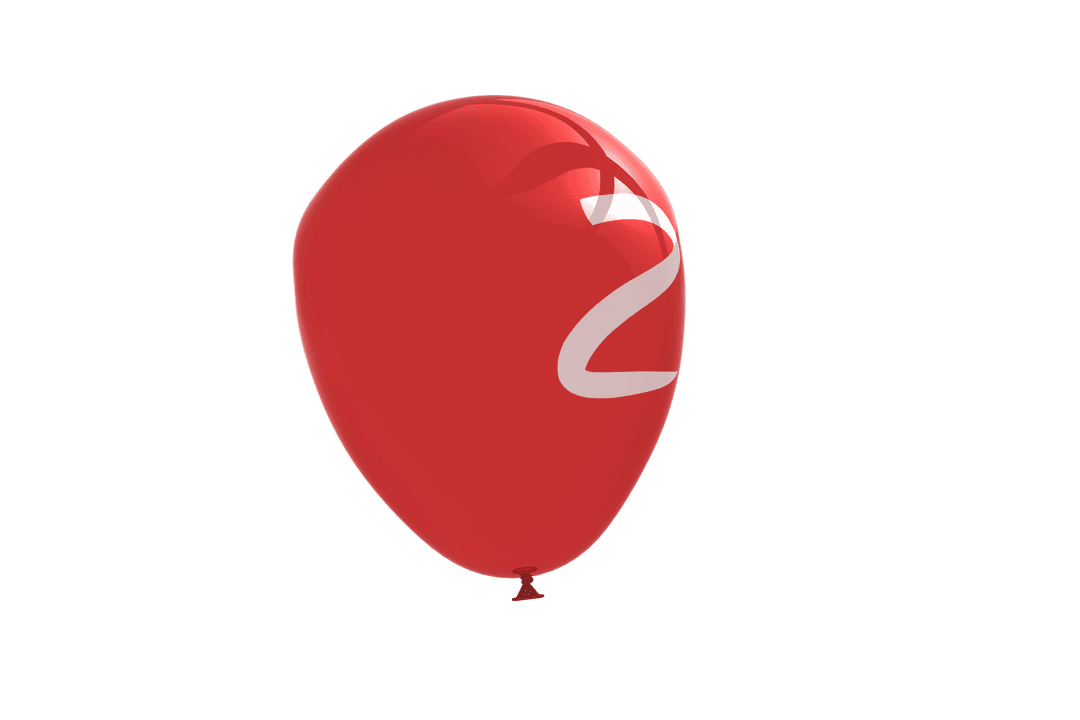 Red Balloon with Number 2 on Transparent Background