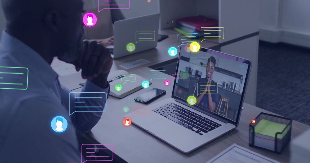 Diverse Professional Collaborating in Virtual Meeting with Interactive Elements