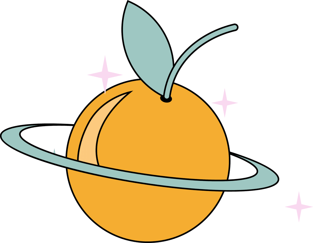 Transparent Orange Planet with Mint Ring and Leaves