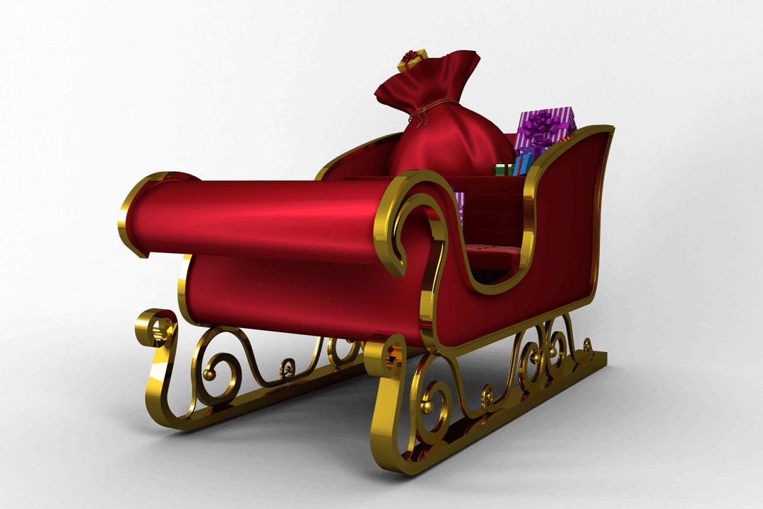 Sleek Santa Sleigh Filled with Gifts on Transparent Background