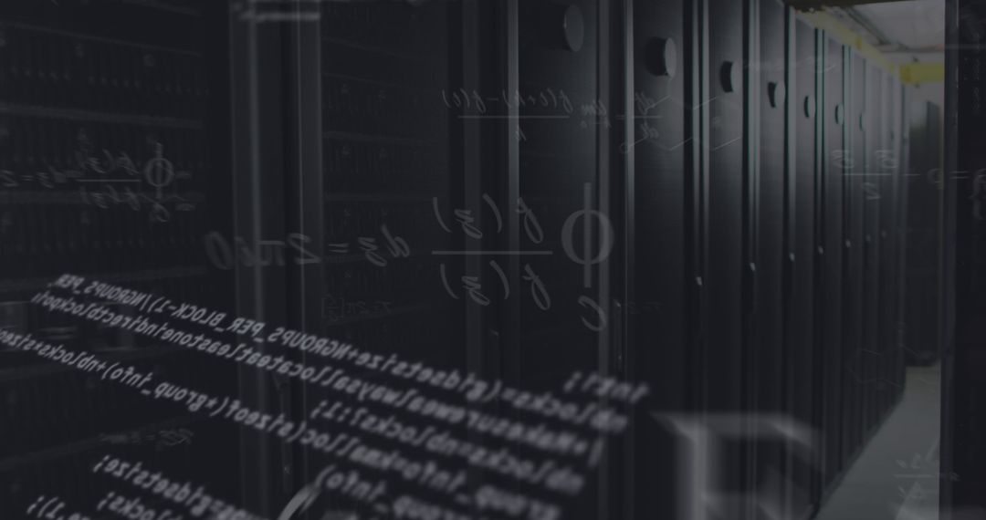 Data Processing Equations Overlaid on Server Room
