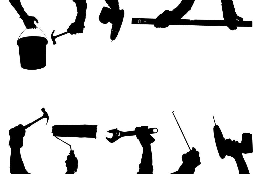 Transparent Illustration of Hands Holding Different Construction Tools
