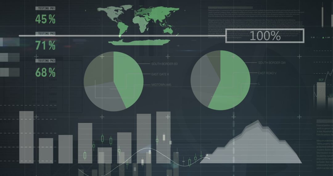 Futuristic Data Visualization with Charts and Graphs on Black Background