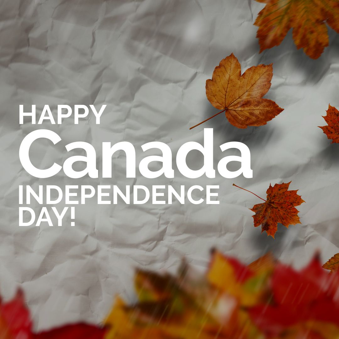Canada Day Celebration with Autumn Leaves and Text on White