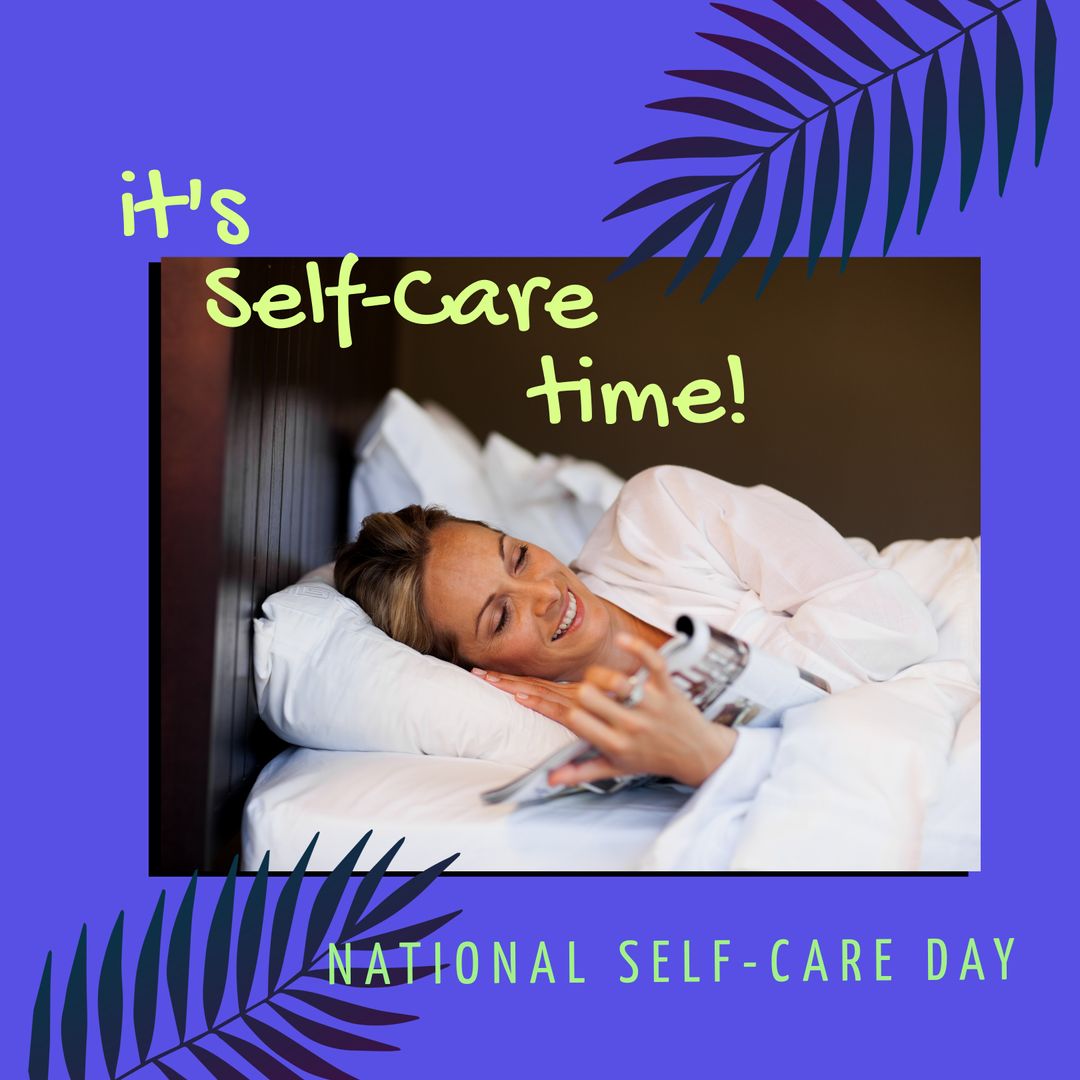 Woman Relaxing on Bed Celebrating Self-Care Day