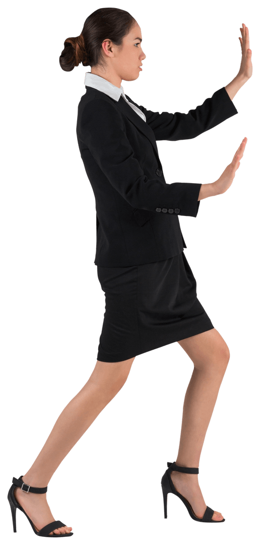 Confident Asian Businesswoman Interacting Virtual Interface Transparent Background