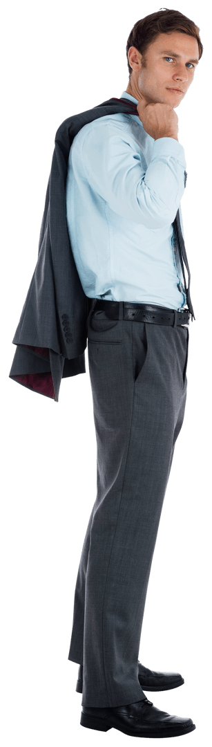 Confident Businessman with Suit Jacket on Shoulder in Transparent Background