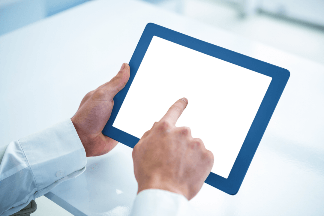 Hand Using Transparent Tablet in Office