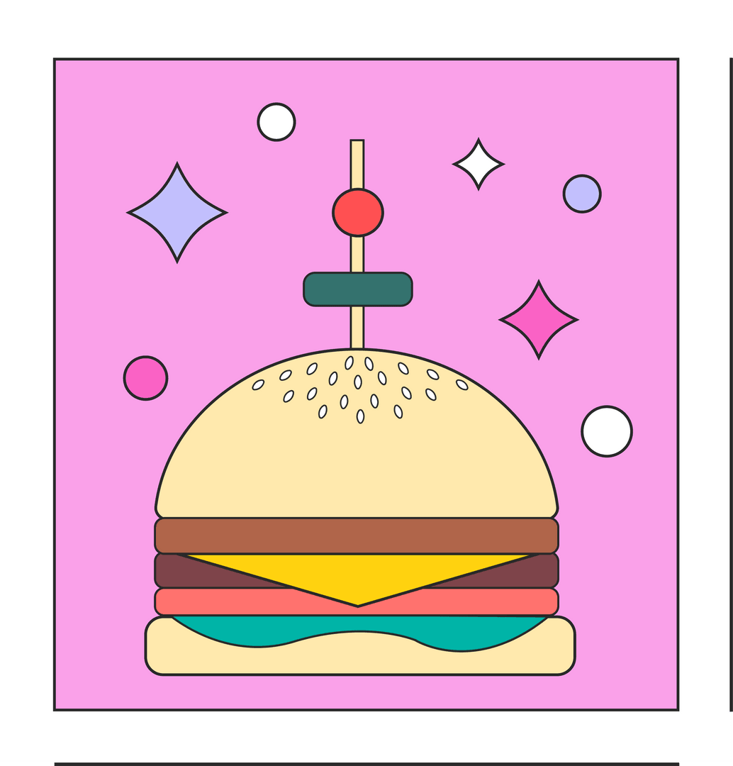 Colorful Cheeseburger Design with Skewer on Transparent Background