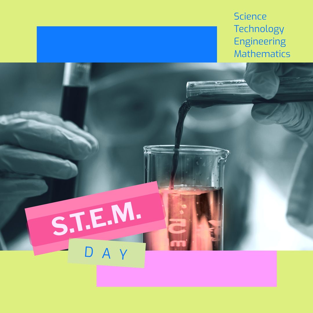 STEM Day Celebration with Scientist Mixing Chemicals in Laboratory - Download Free Stock Templates Pikwizard.com