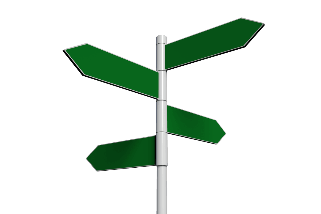 Green Directional Road Signs with Copy Space on Transparent Background