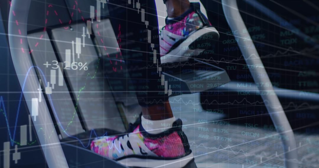 Digital Interface Overlaying Woman Exercising on Treadmill