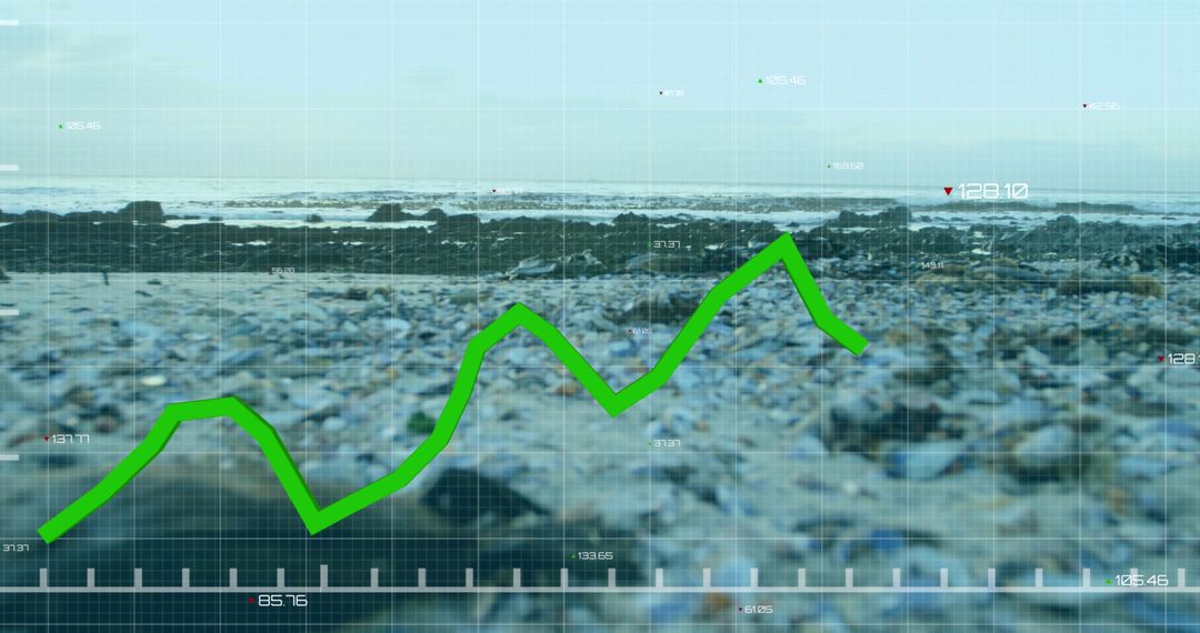 Bright Green Line Chart Overlapping Scenic Rocky Beach
