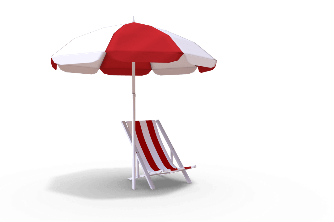 Transparent Beach Lounger and Sunshade with Red and White Stripes